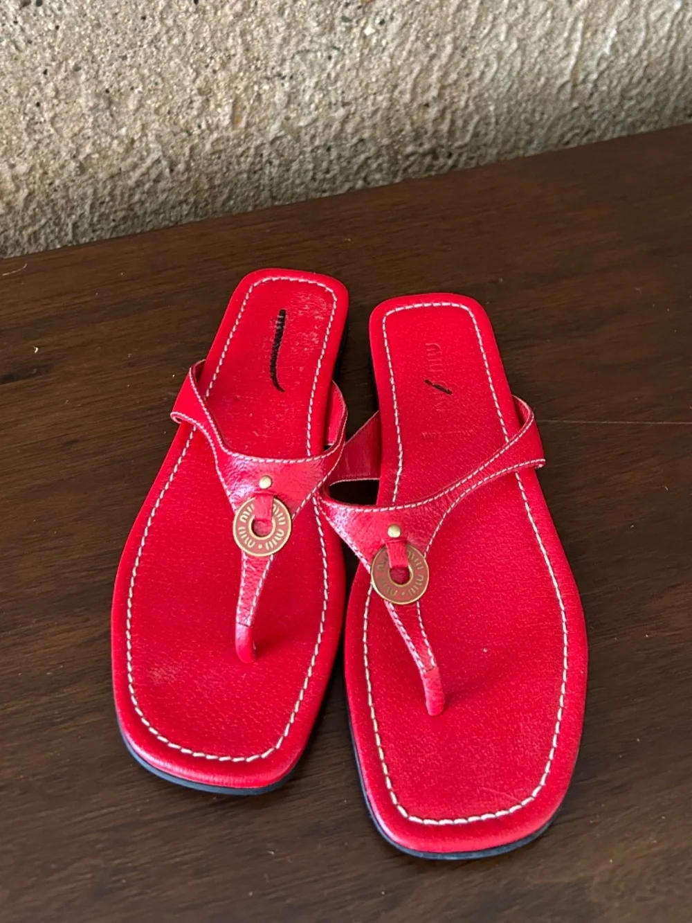 Authentic Miu Miu Red Leather Thong Sandals | Made in Italy | US 6.5